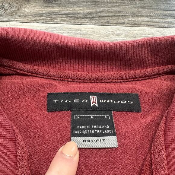 Nike Tiger Woods Polo Shirt Dark Red Mens L Short Sleeve Cotton Golf Dri-Fit - Picture 4 of 8